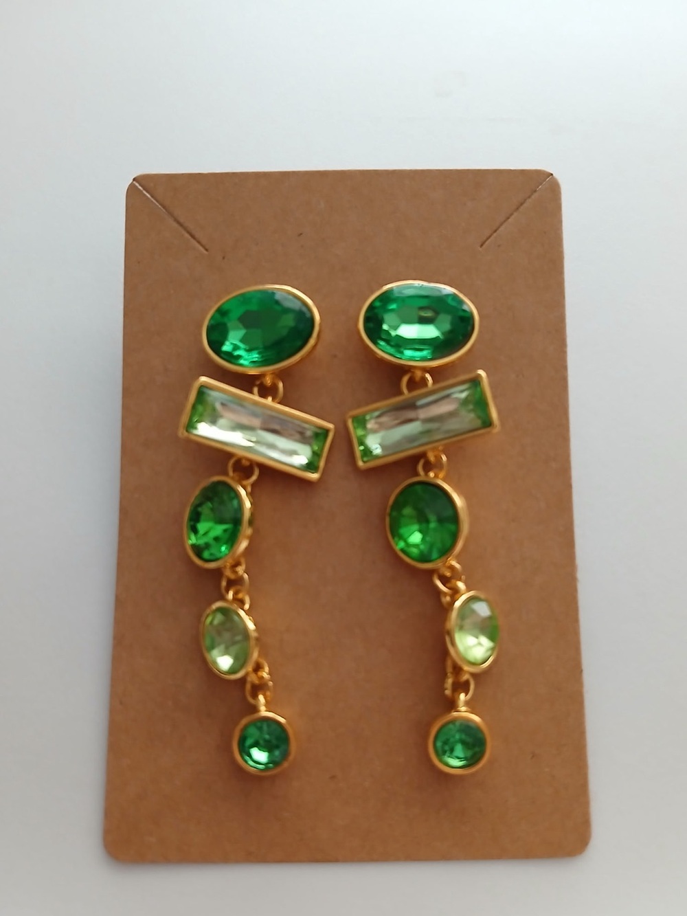 Fashion Jewelry Gold-Tone Multi-Green Crystal Drop Earrings - Picture 2 of 4
